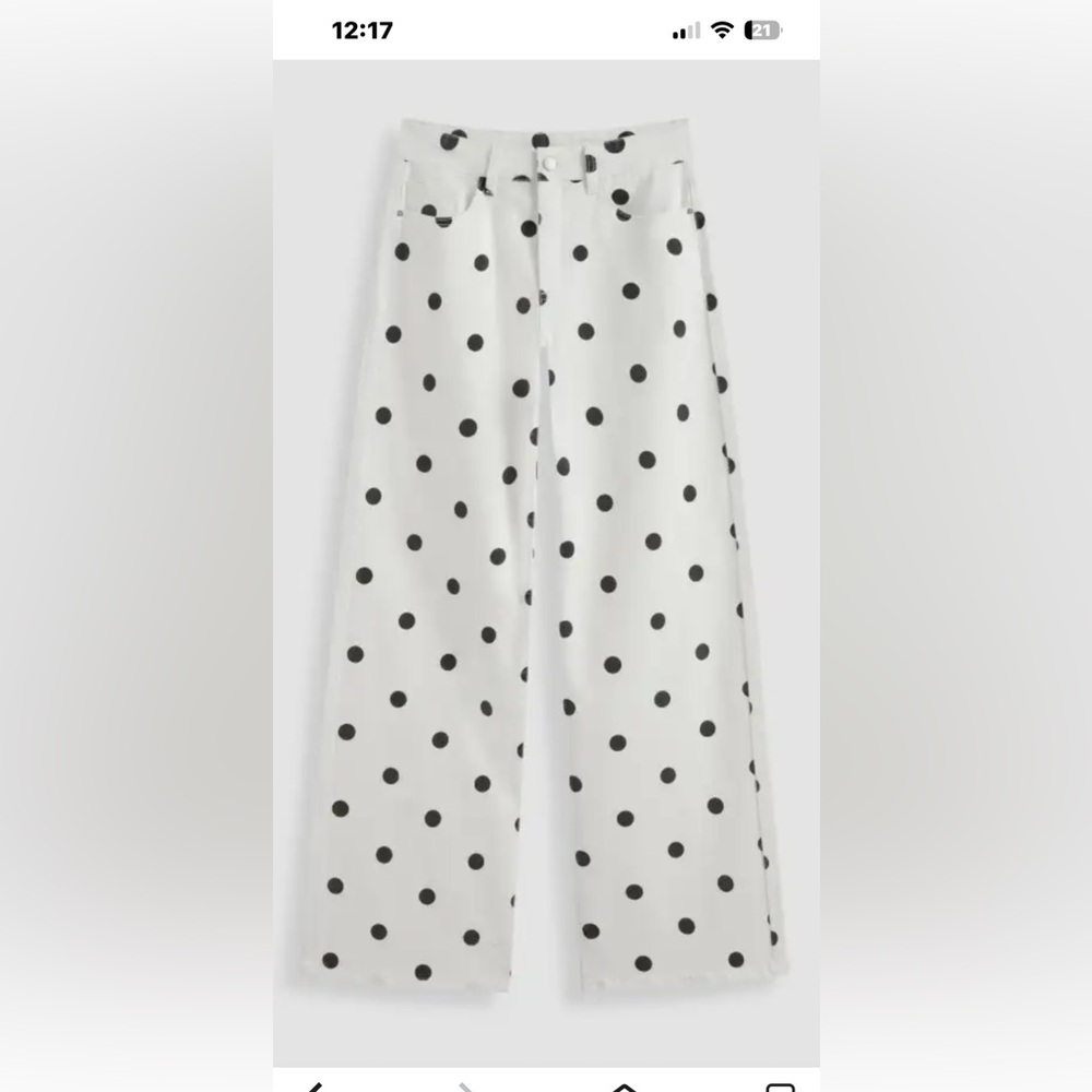 Mid Rise Cider Black and White Polka Dot Jeans Wide Leg